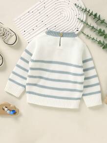 SHEIN Baby Boy Striped Pattern Pocket Patched Sweater - White - View 2
