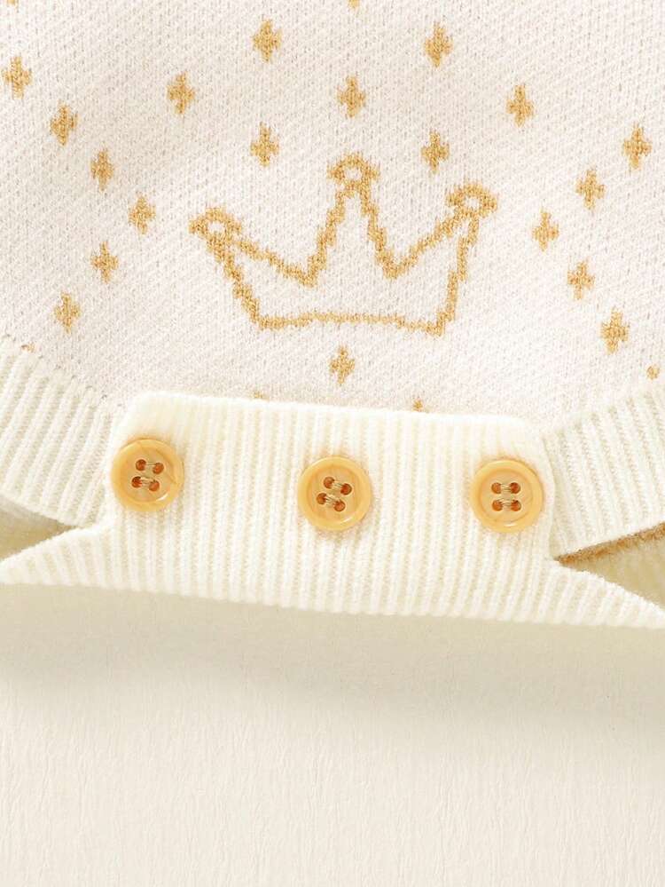 Baby Girl Crown Pattern Sailor Collar Knit Bodysuit