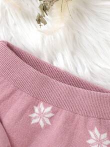 女嬰卡通圖案插肩袖套頭毛衣和針織褲 - 藕粉色 - 查看 5