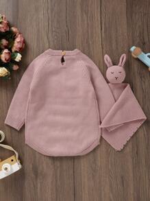 Baby Girl Sun & Letter Pattern Raglan Sleeve Knit Bodysuit - Pink - View 2