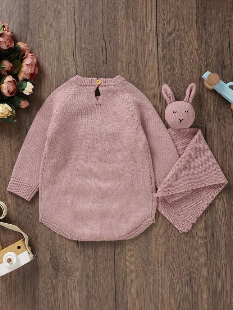 Baby Girl Sun & Letter Pattern Raglan Sleeve Knit Bodysuit