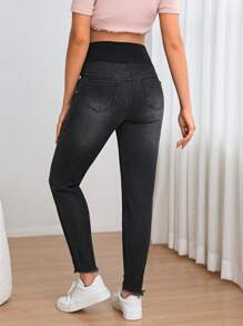 SHEIN Maternity Wideband Waist Ripped Frayed Skinny Jeans - Black - View 2