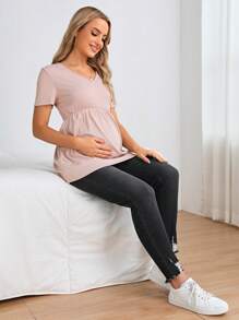 SHEIN Maternity Wideband Waist Ripped Frayed Skinny Jeans - Black - View 4