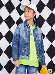 Tween Boy Pocket Detail Button Front Denim Jacket - Medium Wash - View 4