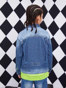Tween Boy Pocket Detail Button Front Denim Jacket - Medium Wash - View 2