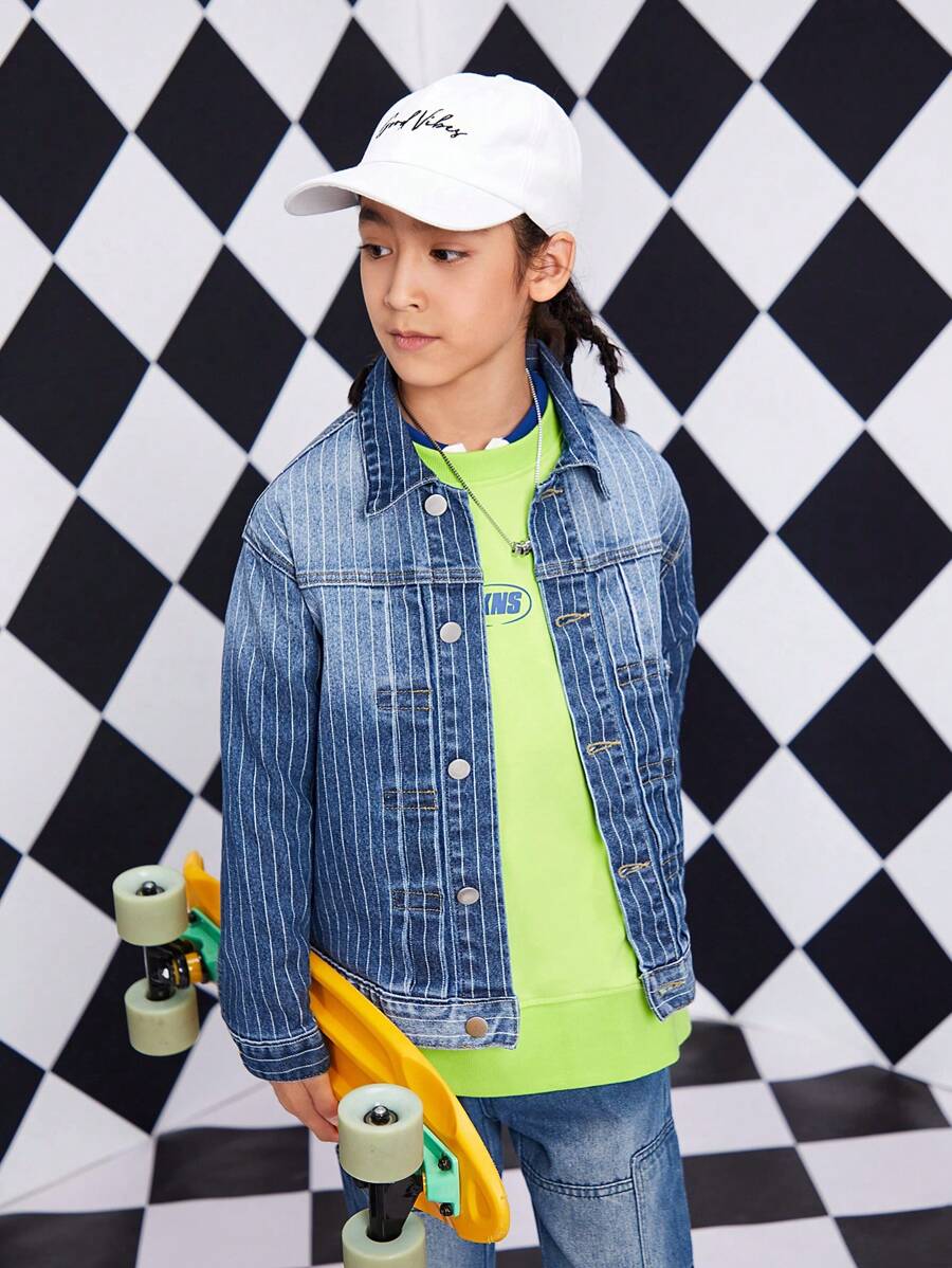 Tween Boy Pocket Detail Button Front Denim Jacket - Medium Wash - View 1