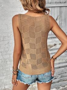 EMERY ROSE Solid Pointelle Knit Top - Khaki - View 2