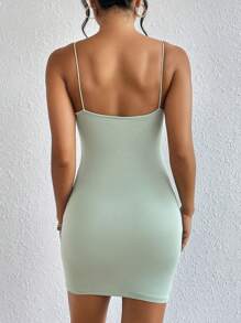 SHEIN PETITE Solid Cami Bodycon Dress - Green - View 2