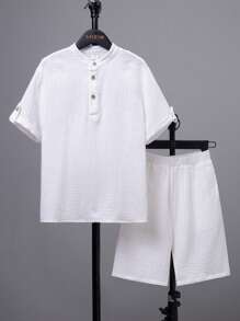 SHEIN Adolescent Garçon À Bouton Manches Pattes Chemise & Short