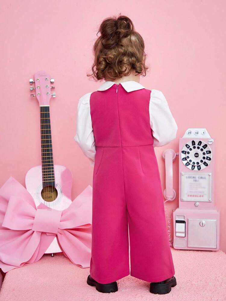 Baby Girl 2 In 1 Turn-Down Collar Long Sleeve Loose Jumpsuit