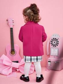 SHEIN 女嬰雙排釦西裝外套&格紋印花半身裙&T恤 - 彩色 - 查看 2