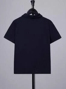 SHEIN 青少年男孩休閒經典鹿紋POLO衫，翻領款式 - 藏蓝色 - 查看 2