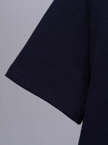 SHEIN 青少年男孩休閒經典鹿紋POLO衫，翻領款式 - 藏蓝色 - 查看 4