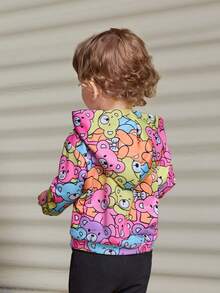 SHEIN 女嬰可愛熊圖案寬鬆連帽運動衫 - 彩色 - 查看 2