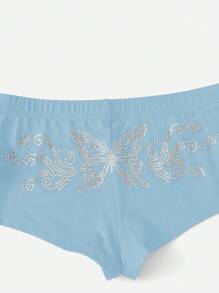 SHEIN ICON Rhinestone Butterfly Pattern Cycling Shorts - Baby Blue - View 4