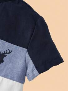 SHEIN Young Boy Deer Print Colourblock Shirt - Multicolor - View 3
