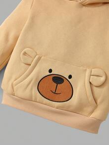 SHEIN Young Boy Cartoon Graphic 3D Ears Design Hoodie & Sweatpants - Khaki - View 3