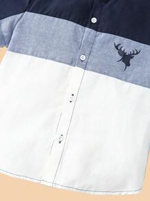 SHEIN Young Boy Deer Print Colourblock Shirt - Multicolor - View 5