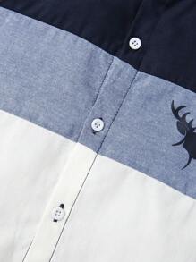 SHEIN Young Boy Deer Print Colourblock Shirt - Multicolor - View 6