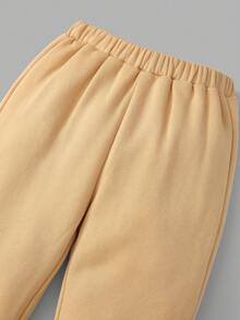 SHEIN Young Boy Cartoon Graphic 3D Ears Design Hoodie & Sweatpants - Khaki - View 4