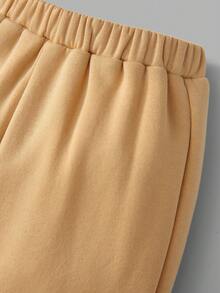 SHEIN Young Boy Cartoon Graphic 3D Ears Design Hoodie & Sweatpants - Khaki - View 6