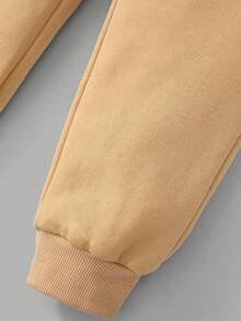 SHEIN Young Boy Cartoon Graphic 3D Ears Design Hoodie & Sweatpants - Khaki - View 8