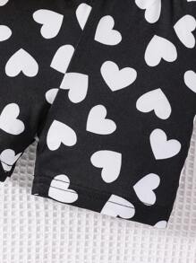 女嬰卡通圖案荷葉邊前蝴蝶結T恤&愛心圖案短褲 - 黃色 - 查看 5