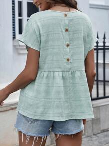 SHEIN LUNE 素色蝙蝠袖荷葉邊下擺襯衫 - 薄荷綠 - 查看 2