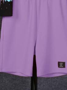 SHEIN Bộ đồ thể thao 2 món cho bé trai tuổi mới lớn - Áo phông in khẩu hiệu và quần short - Màu Lilac Tím - Xem 4