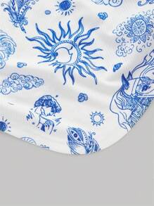 SHEIN MOD Feather & Animal Print Drawstring Side Tube Top - Blue and White - View 3