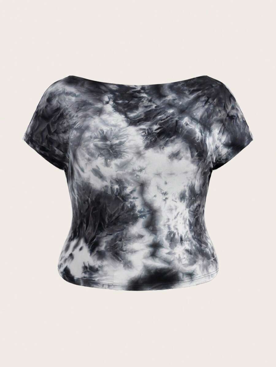 SHEIN EZwear Hơn Nhuộm buộc Không lưng Áo phông Crop - Nhiều màu - Xem 1
