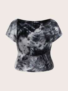 SHEIN EZwear Hơn Nhuộm buộc Không lưng Áo phông Crop - Nhiều màu - Xem 2