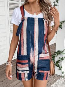 SHEIN LUNE 筆刷圖案雙口袋背帶連體短褲不帶T恤 - 彩色 - 查看 4