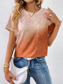 SHEIN LUNE 漸層口袋貼布T恤 - 棕色 - 查看 3