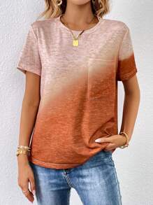 SHEIN LUNE 漸層口袋貼布T恤 - 棕色 - 查看 6