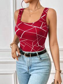 SHEIN Essnce Geo Print Tank Top - Burgundy - View 4
