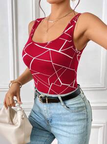 SHEIN Essnce Geo Print Tank Top - Burgundy - View 5