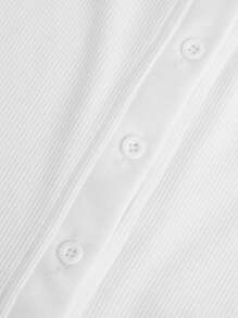 SHEIN Teen Girl Lettuce Trim Button Front Tee - White - View 4