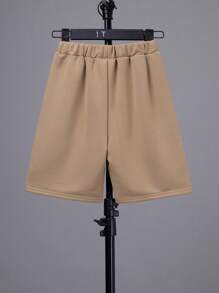 SHEIN Tween Boy Letter Patched Detail Shorts - Khaki - View 2
