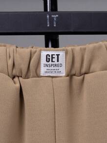 SHEIN Tween Boy Letter Patched Detail Shorts - Khaki - View 4