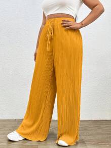 SHEIN EZwear Plus Tie Waist Plisse Wide Leg Pants