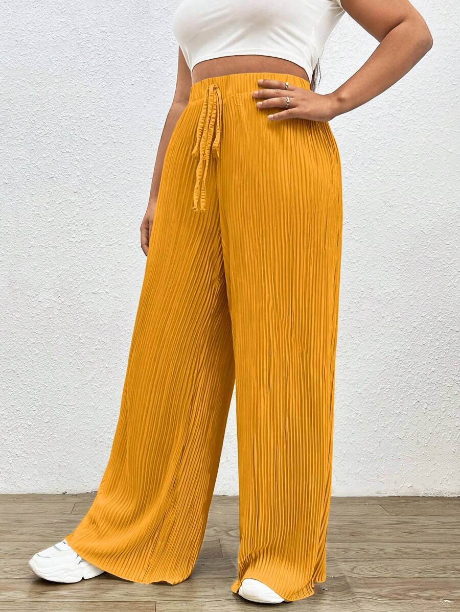 SHEIN EZwear Plus Tie Waist Plisse Wide Leg Pants