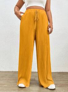 SHEIN EZwear Plus Tie Waist Plisse Wide Leg Pants