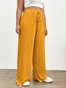 SHEIN EZwear Plus Tie Waist Plisse Wide Leg Pants