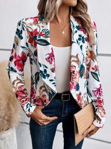 SHEIN LUNE Floral Print Shawl Collar Open Front Blazer In Fall/Winter - Multicolor - View 3