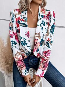 SHEIN LUNE Floral Print Shawl Collar Open Front Blazer In Fall/Winter - Multicolor - View 4