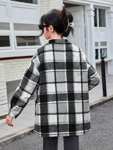 Teen Girl Plaid Patch Pocket Drop Shoulder Overcoat - Multicolor - View 2