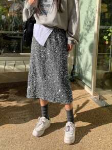 DAZY 纯色亮片直筒半身裙 舞会裙 新年女装 嘉年华 - 灰色 - 查看 2