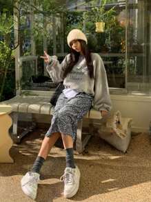 DAZY 纯色亮片直筒半身裙 舞会裙 新年女装 嘉年华 - 灰色 - 查看 3