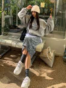 DAZY 纯色亮片直筒半身裙 舞会裙 新年女装 嘉年华 - 灰色 - 查看 5